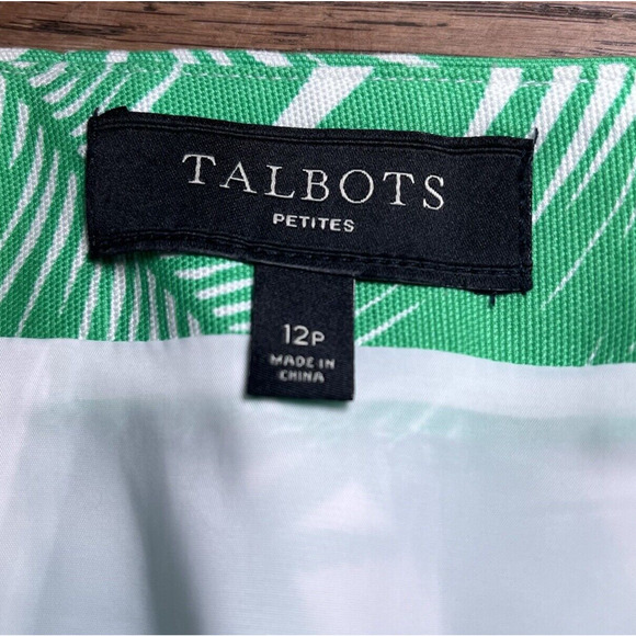 Talbots Cotton Stretch Skirt Above Knee Palm Green Tropical Vacation 12P Lined - Picture 6 of 12